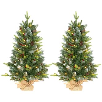HOMCOM 2 Pieces Prelit Artificial Tabletop Christmas Trees - LED Display | TJ Hughes
