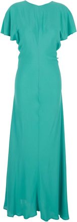 Semicouture Blue Long Dress With V-back Neckline And Tie Closure In Silk Blend Woman