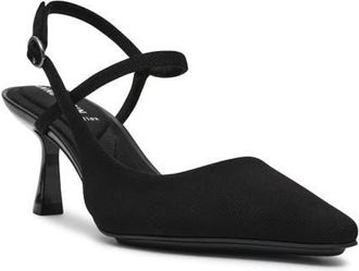Anne Klein Cosmo Ankle Strap Pump in Black Stretch at Nordstrom, Size 9.5