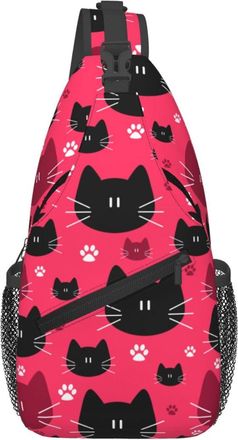 Generic Cute Cat Blacks Face White Cat Paw Cross Body Bag Breathable Sling Bag Adjustable Crossbody Bags For Men Women Outdoors