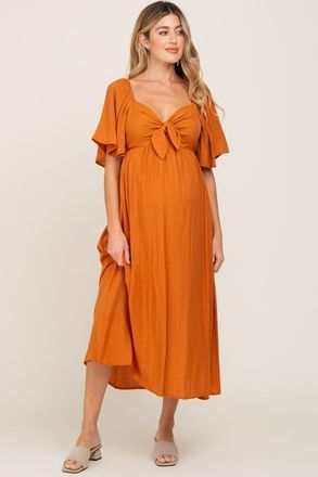 Pinkblush Front Tie Ruffle Sleeve Midi Dress in Rust at Nordstrom, Size X-Large