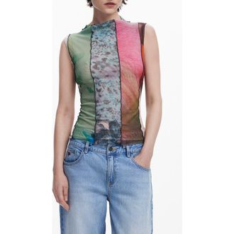 Desigual Mixed Print Mesh Tank in Multi at Nordstrom Rack, Size Large
