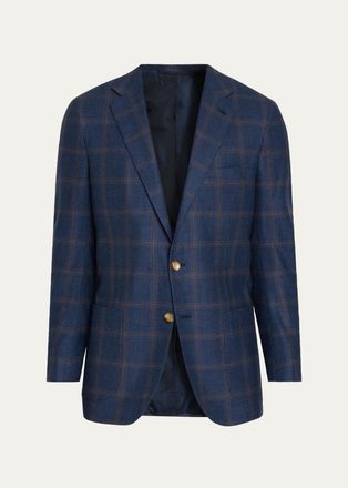 Kiton Mens Cashmere & Wool Windowpane Single-Breasted Sport Coat