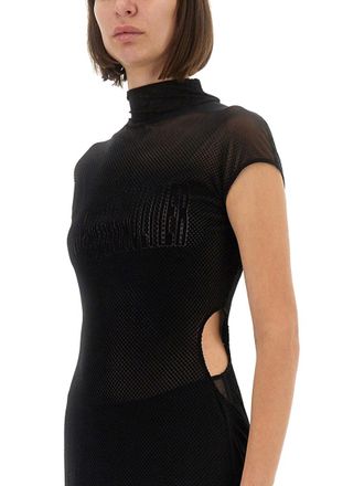 Jean Paul Gaultier Flocked Logo Mesh Dress - Black