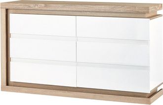 Vente-Unique C&oacute;moda de 6 cajones - Con LEDs - MDF - Blanco lacado y natural - FLARANCIA