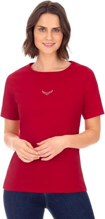 Trigema T-Shirt TRIGEMA TRIGEMA T-Shirt DELUXE Baumwolle mit Kristallsteinen, Damen, Gr. XXL, braun (kirsch), Single Jersey, 100% Baumwolle, Basic, lang, Rund