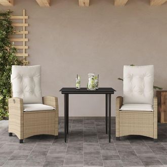 vidaXL Set Comedor De Jard&iacute;n 3 Pzas Con Cojines Rat&aacute;n Sint&eacute;tico Beige Vidaxl