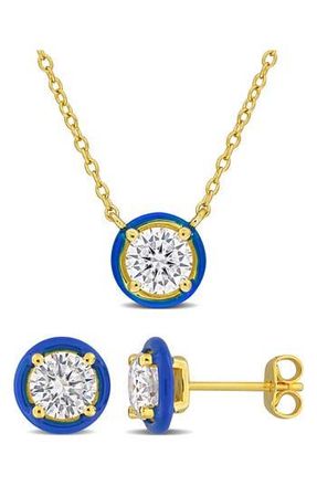 Delmar Lab Grown Moissanite & Enamel Earrings & Necklace Set in Gold Multi at Nordstrom Rack