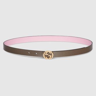 Gucci Reversible Thin Belt, Pink, Leather