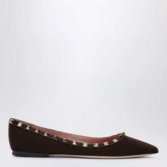 Valentino Garavani Ballerine Rockstud marroni in suede