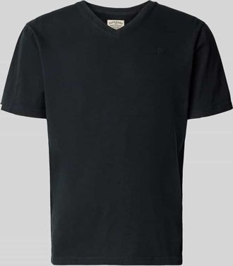 Superdry T-Shirt aus Baumwoll-Leinen-Mix mit V-Ausschnitt in Black, Gr&ouml;&szlig;e XXXL