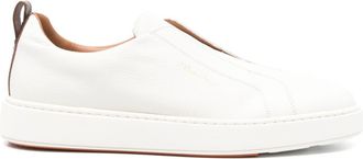 Santoni logo-print leather sneakers - men - Calf Leather/Rubber/Calf Leather - 11 1/2 - Neutrals