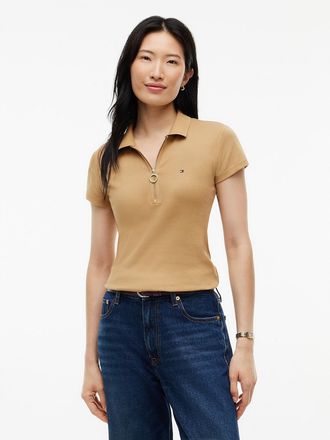 Tommy Hilfiger Womens Slim Fit Zip Polo - Classic Khaki - XXL