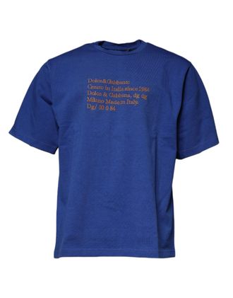 Dolce & Gabbana Mens Blue Graphic Print Cotton Crew Neck T-Shirt