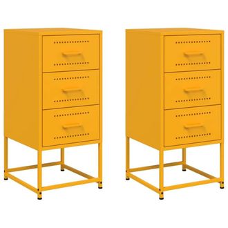 Berkfield Home Bedside Cabinets 2 pcs Mustard Yellow 36x39x78 cm Steel | Size: 36 x 39 x 78 cm