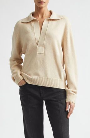 Victoria Beckham Merino Wool & Cashmere Polo Sweater in Elderflower at Nordstrom, Size X-Small