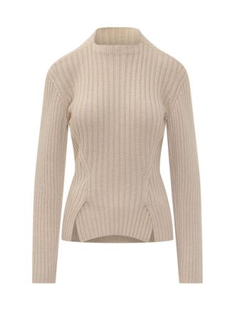 Victoria Beckham Beige Knitted Mock Collar Sweater