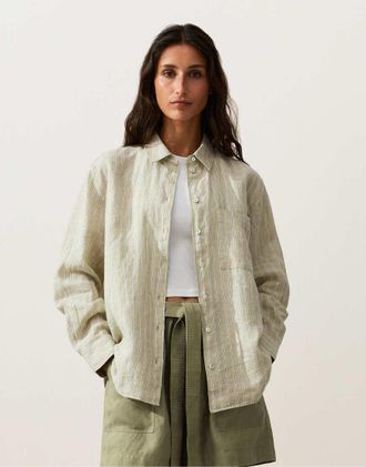 Oysho Camicia comoda verde in 100% lino