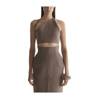 MUGLER Sleeveless Tops, female, Brown, Size: 2XS Asymmetric Cropped Top