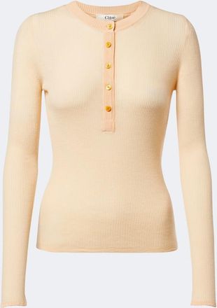 Chlo&eacute; Chlo&eacute; Ribbed-knit silk-trimmed wool Henley shirt
