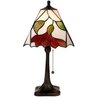 Loops Tiffany Glass Table Lamp Light Dark Bronze & White / Red Floral Shade i00176