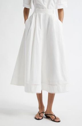 R&oacute;he Ladder Stitch Inset Cotton Skirt in Optic White at Nordstrom Rack, Size 10 Us / 42 Eu
