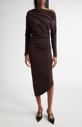 Reiss Fleur One-Shoulder Long Sleeve Asymmetric Dress in Brown at Nordstrom Rack, Size X-Large