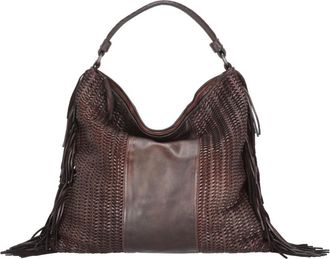 Reptiles House Deep Red Braided Tote with Fringed Sides