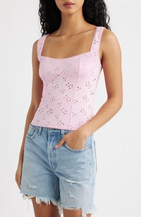 Free People Full Bloom Eyelet Knit Camisole in Sweet Dream at Nordstrom, Size X-Large