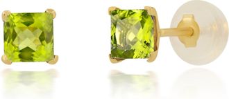 MAX + STONE 14k Yellow Gold Square Princess Cut 4mm Gemstone Stud Earrings