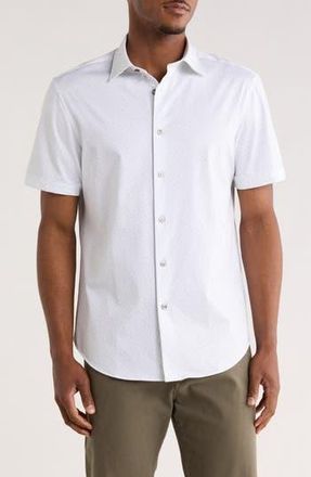 Bugatchi Geometric Short Sleeve Woven Button-Up Shirt in White at Nordstrom Rack, Size Xx-Large