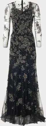 Carolina Herrera Embellished Illusion Trumpet Gown