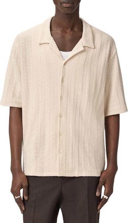 AllSaints Trace Textured Cotton Camp Shirt in Cottage White at Nordstrom, Size X-Large