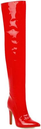 Generic Womens Pointed Toe Side Zipper Stiletto Heel Thigh High Boots Wide Calf Pull On Fashion Winter Over The Knee Shoes (5.5,Red)