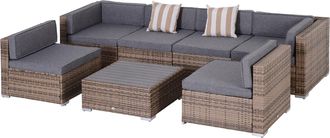 OUTSUNNY Salotto Da Giardino In Rattan Da 7 Pezzi Con Tavolino E Divano, Grigio