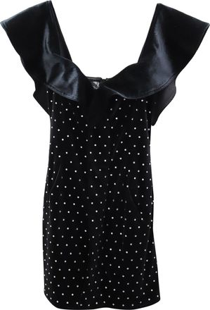 Self Portrait Crystal Embellished Mini Dress in Black Velvet