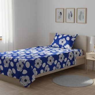 KASANOVA Completo letto singolo blu fiori bianchi