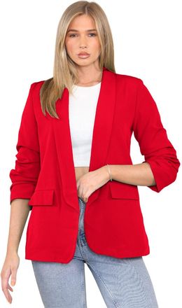 Janisramone Ruched Sleeve Blazers Jackets for Women UK, Plain Fully Lined Womens Jackets Cardigan with Front Pockets, Stylish Open Collared Work Suit Jacket, Ladi