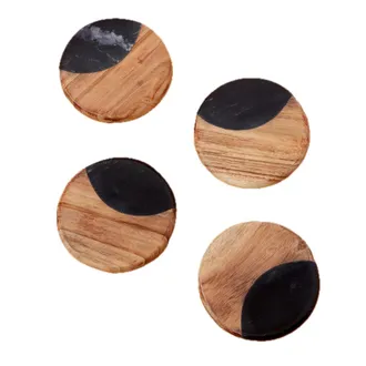 Be Home Helena Marble Round Coasters - Set of 4 in Black at Nordstrom
