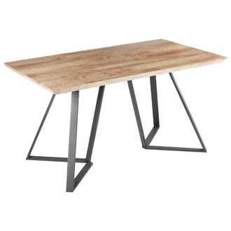 Beliani Mesa De Comedor De Metal Madera Clara Negro 140 X 80 Cm Mdf 6 Plazas Patas Upton