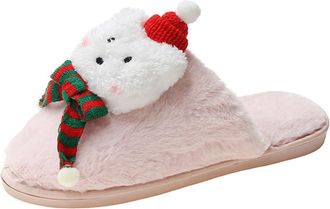 Generic Womens Fluffy Indoor Cosy Couple Slippers, Warm Winter House Shoes Soft Comfortable Plush Mule Style Cotton Footwear Slip-On Christmas Casual Home Sho