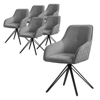 ML Design Ml-design - Set 6x Silla De Comedor Giratoria Con Respaldo Y Reposabrazos Asiento Gris De Tela Tejida Tapizado Con Patas De Metal Sill&oacute;n Dise&ntilde;o Ergon&oacute;