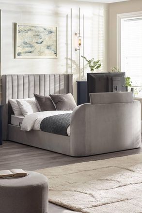 Julian Bowen Clara Upholstered TV Ottoman Storage Bed in Grey | Size: King