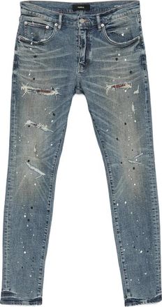 Purple Distressed Paint-splatter Skinny Jeans