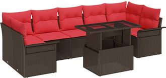 vidaXL Conjunto De Sof&aacute; De Jard&iacute;n 8 Uds. Marr&oacute;n Rat&aacute;n Sint&eacute;tico Vidaxl
