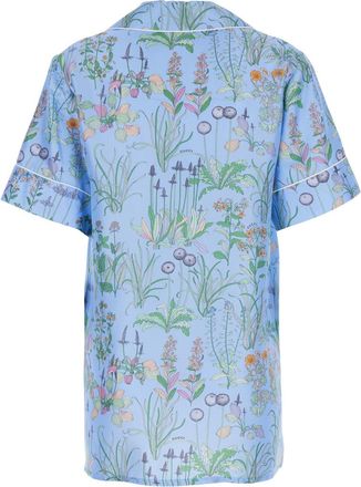 Gucci Womens Shirt With Cuban Collar - Light Blue Silk Blouses