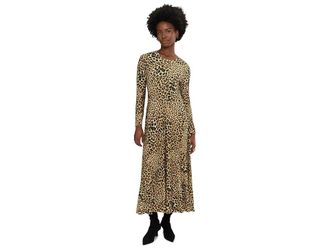 Norma Kamali Long Sleeve Flared Dress Womens Dress Cheetah Patch : SM (Womens 4), Jersey/Polyester/Spandex