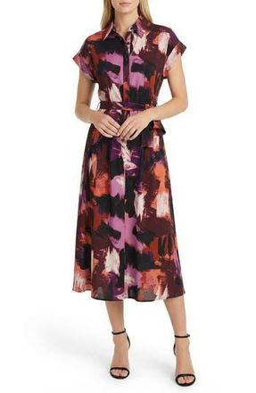 Maggy London Cap Sleeve Midi Shirtdress in Peach/Wine at Nordstrom Rack, Size 10