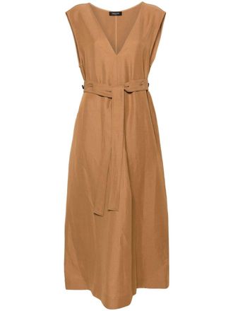 Fabiana Filippi belted V-neck midi dress - Neutrals