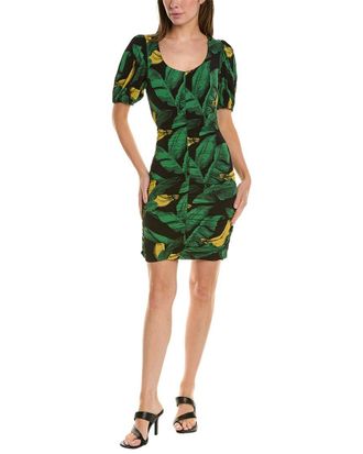 Ganni Printed Drapey Jersey Puff Sleeve Mini Dress